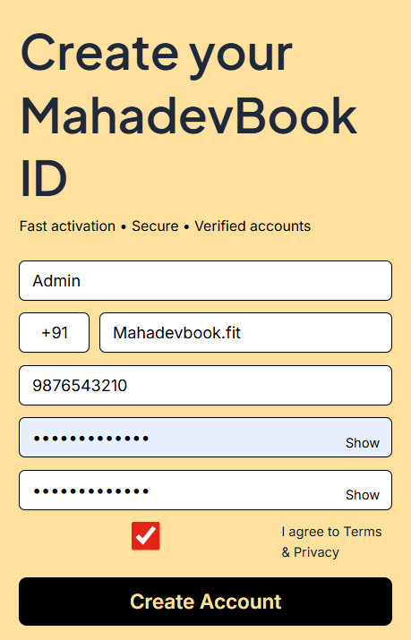 Create MahadevBook ID Signup process explained step by step